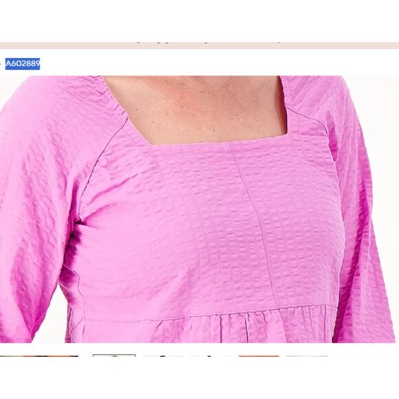 Denim & Co. Tiered Top with Elastic Neckline Dark Orchid 2X A602889 - Picture 2 of 2